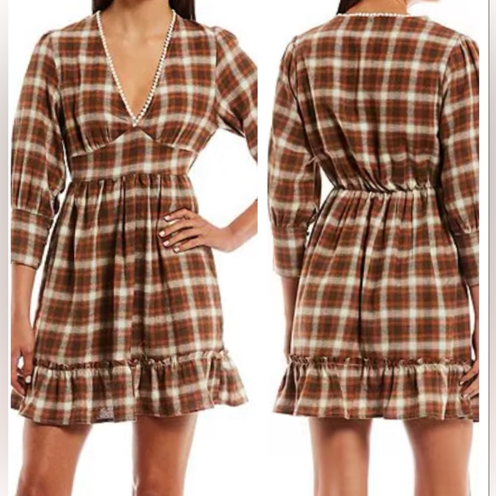 NWT Coco + Jaimeson
Plaid V-Neck 3/4 Sleeve Ruffle Hem Dress Size Large